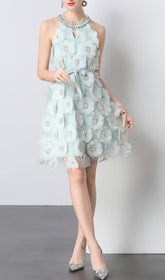 Elke Floral Sequin Halter Mini Dress
