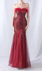 Choire Red Sequin Feather Mermaid Gown