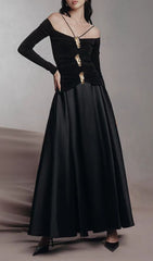 Cailin Gold-Embellished Off-Shoulder Ruched Maxi Dress