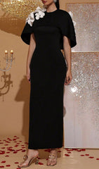 Halo Black Floral Cape Maxi Dress