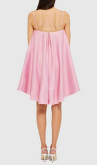 Fina Pink 3D Floral Embroidered High-Low Mini Dress