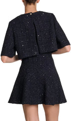 Ridosa Shimmer Tweed Layered Mini Dress with Detachable Capelet