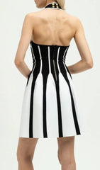 Chic Black & White Halter Mini Dress