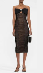 Sultry Black Bow Mesh Strappy Midi Dress