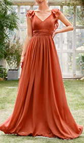 Gersemi Rust V-Neck Ruffle Maxi Dress