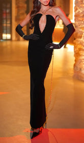 Dejanae Black Chain Detail Strapless Maxi Dress