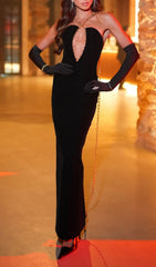 Dejanae Black Chain Detail Strapless Maxi Dress