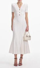 Elegant Button-Front Pointelle Knit Midi Dress