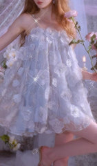 Briana Dreamy Blue Floral Sequin Mini Dress