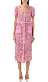 Anna Chic Pink Guipure Lace Midi Dress