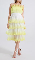 Fiene Ombre Yellow Tiered Ruffle Strappy Midi Dress