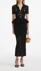 Elitia Black Knit Peplum Midi Dress