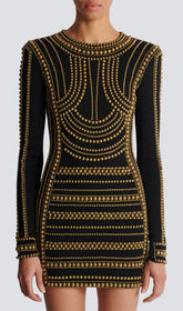 Bran Opulent Gold Bead-Embroidered Black Mini Dress