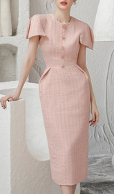 Amabel Pink Tweed Bodycon Midi Dress