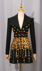 Isak Dazzling Black Sequin Beaded Mini Blazer Dress