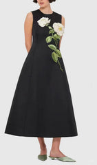 Gigi Rose Bloom Embroidered Sleeveless Midi Dress