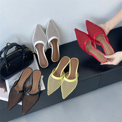 Aneikeh Retro Pointed Toe Slippers Mules Sandals Wear Leisure Beach Shoes Slippers Women
