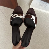 Aneikeh Horsehair Pointed Toe High Heel Slippers Female Leopard Print Mules Sandals Slide Shoes Zapatos De Mujer