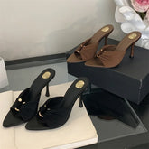 Aneikeh Mules Open Toed Shoes Pointed Silk Sandals Banquet High Heels Party Female Shoes