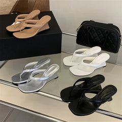 Aneikeh Wedges High Heels Slippers Square Clip Toe Party Sandals Flip Flops Female Shoes