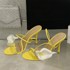 Aneikeh Bohemian Style Flower Narrow BRome Sandals Sexy PVC Transparent Open Toe Thin High Heels Party Prom Shoes