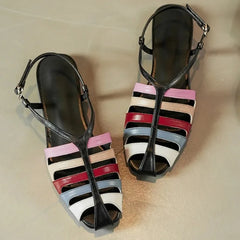 Aneikeh Comfortable Elegant Slingback Mules Sandals Bohemian Hollow Narrow BBuckle Strap Low Heels Sandals Shoes