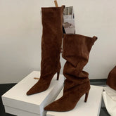 Aneikeh Concise Knee-High Boots Thin Heels Shoes Female Pointed Toe Long Booties Zapatos De Muje
