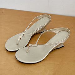 Aneikeh Designer Buckle Clip Toe Slippers Wedges High Heels Sandals Flip Flops Female Shoes
