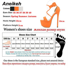 Aneikeh Head Peep Toe High Heel Buckle Strap PU Shoes Solid Platform Sandals Zapatos De Mujer Black