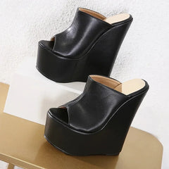 Aneikeh Peep Toe Platform Wedge Heels Designer Woman Slippers Shoes Sandals Size 35-42