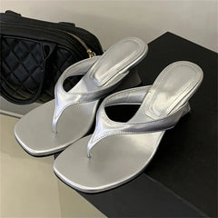 Aneikeh Large Size 41 Square Head Flip Flop Wedge Slide Sandals Open Toe Slip on Mules Mujer
