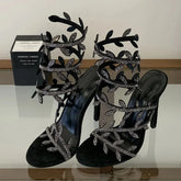 Aneikeh Sexy Rhinestone Gladiator High Heel Sandals Open Toe Ankle Wrap Stiletto Heels Wedding Party Dress Shoes