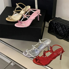 Aneikeh Peep Toe Buckle Strap Stiletto Sexy Butterfly-knot High Heels Gladiator Sandals Party Dress Shoe