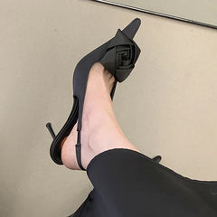 Aneikeh Street Style Elegant Sexy Flower Designer Pointed Toe High Heels Shallow Pumps Banquet Dress Shoes
