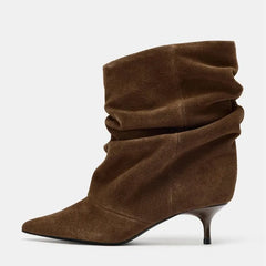 Aneikeh Wrinkle Pointed Toe Ankle Boots Pleated Short Boots Female Retro Elegant Designer Femmes Botas De Mujer