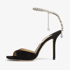 Arden Furtado Microfiber Square toe Super high heel Diamond chain Party word-cingulate Open toe Sandals Large size