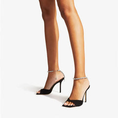 Arden Furtado Microfiber Square toe Super high heel Diamond chain Party word-cingulate Open toe Sandals Large size