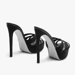 Arden Furtado Platform Stiletto heel Crystal Banquet shoes round toe Super high heel Word slippers large size Mules