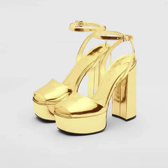 Arden Furtado Silver Bright leather peep toe Super high heel Platform Belt buckle word-cingulate Sandals Large size