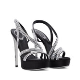 Arden Furtado platform Thin heel Crystal Banquet shoes Sexy Super high heel Sling back Open toe sandals Large size