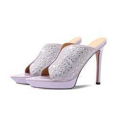 Arden Furtado Platform Sheep suede Crystal Mules Banquet shoes Pointed Super high heel large size Banquet shoes