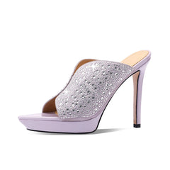 Arden Furtado Platform Sheep suede Crystal Mules Banquet shoes Pointed Super high heel large size Banquet shoes