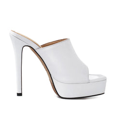 Arden Furtado White cowhide Platform thin heels Peep toe shoes square toe Super high heel Word slippers