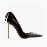Arden Furtado Patent Leather Hollow Metal Thin heels Pumps Pointed toe Metal buckle Shallow Super high heel Sexy Single shoe