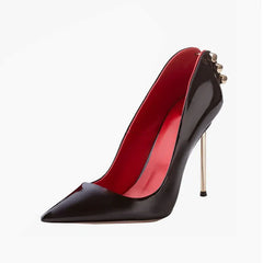 Arden Furtado Patent Leather Hollow Metal Thin heels Pumps Pointed toe Metal buckle Shallow Super high heel Sexy Single shoe