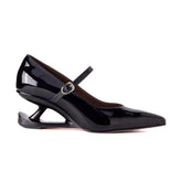 Arden Furtado cowhide Alien heel Pumps Pointed toe One word buckle Wedges large size Single shoe high-heeled shoes