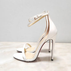 Arden Furtado Metal leather Round toe Belt buckle Sexy Super high heel Open toe Party word-cingulate sandals