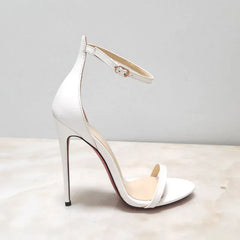 Arden Furtado Metal leather Round toe Belt buckle Sexy Super high heel Open toe Party word-cingulate sandals