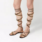 Arden Furtado Roman style Cross strap Flats Round toe Rivet High help Mixed Colors Open toe sandals large size