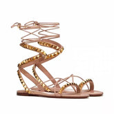 Arden Furtado Roman style Cross-tied Flats Round toe Rivet High help Mixed Colors Open toe sandals Extra large size
